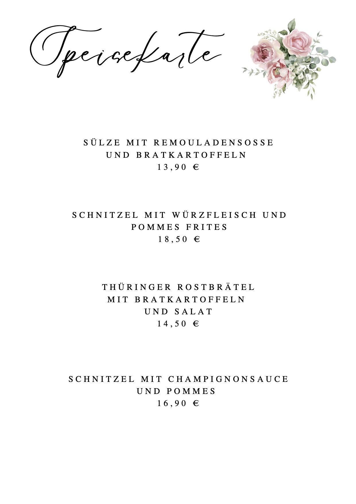 Speisekarte Rosencafe