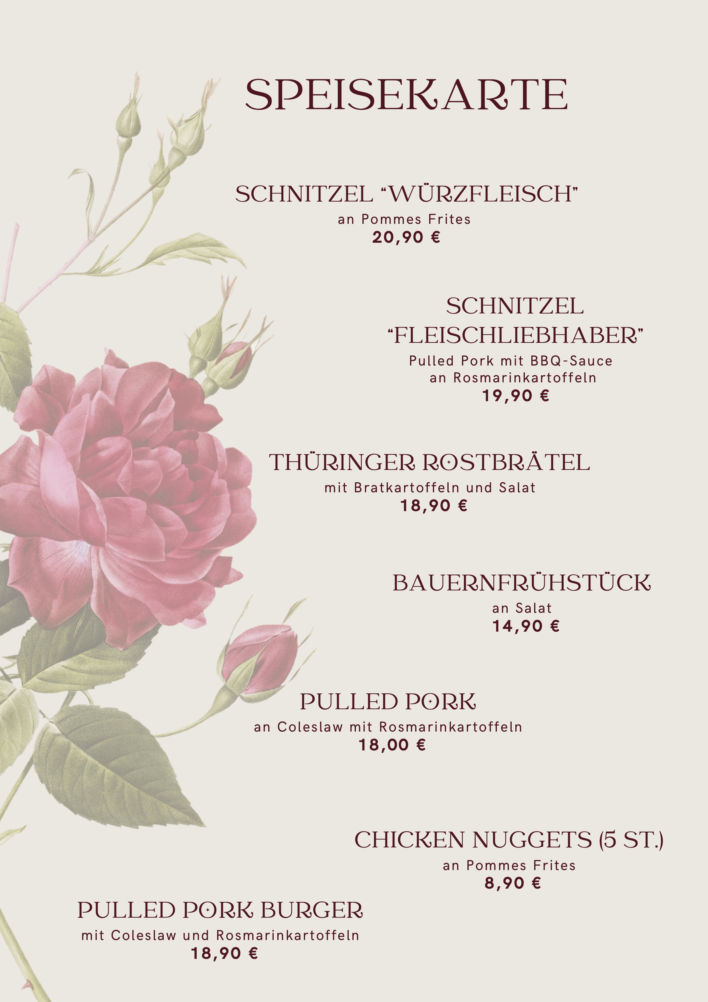 Speisekarte Rosencafe